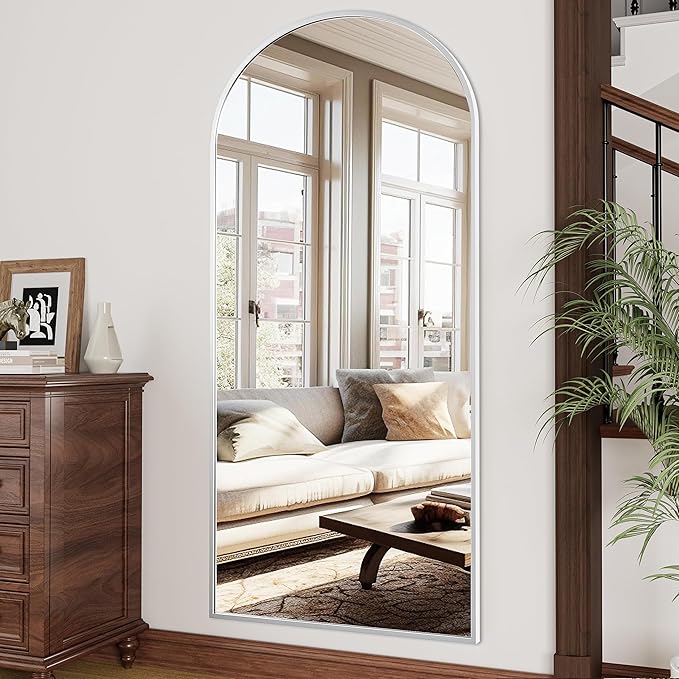 OGCAU Full Length Mirror, 71"x30" Hanging or Leaning, Standing Mirror, Arched-Top Full Body, Wall Mounted with Aluminum Frame for Living Room, Bedroom, Home Decor (White)