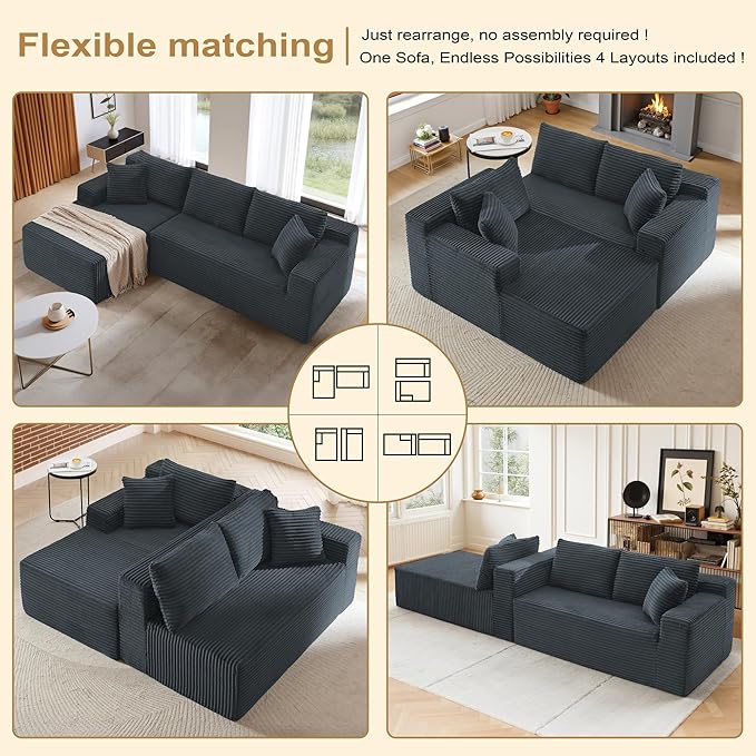 105''Sectional Cloud Couch with L Shaped Chaise,Modern Modular Sectional Sofa,Comfy Sectional Couches for Living Room,Bedroom,Apartment (Dark Grey, Left Facing Chaise)