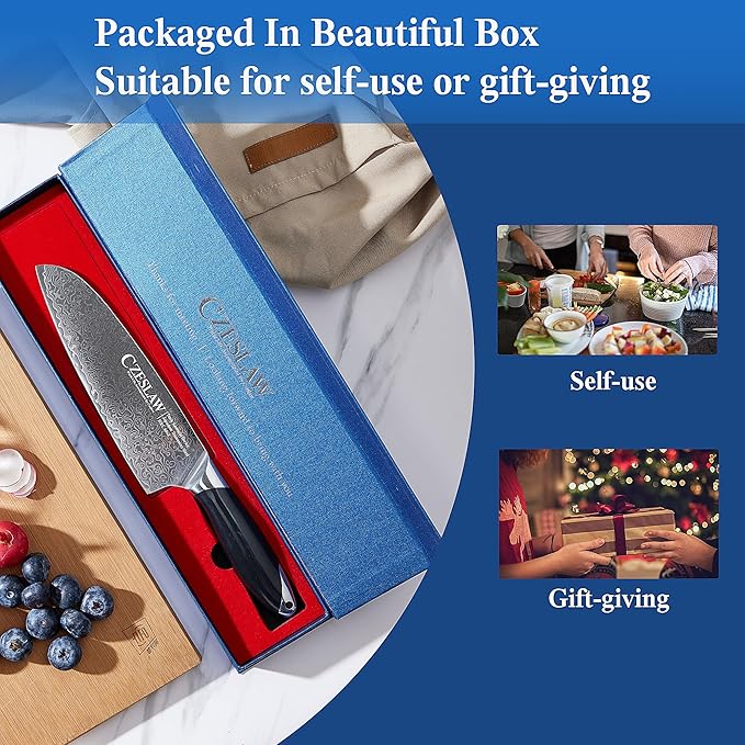 Chef's Knife, 7” Japanese Damascus Chefs Knife, Classic Light Kitchen Knife, Hand Forged Black Japanese chef knife, Professional Sharp Cooking Knife, Full Tang & Ergonomic ABS Handle Design