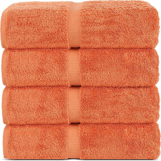 Chakir Turkish Linens 100% Cotton Premium Turkish Towels for Bathroom | 30'' x 60'' Large Bath Towels (4 Piece, Coral)