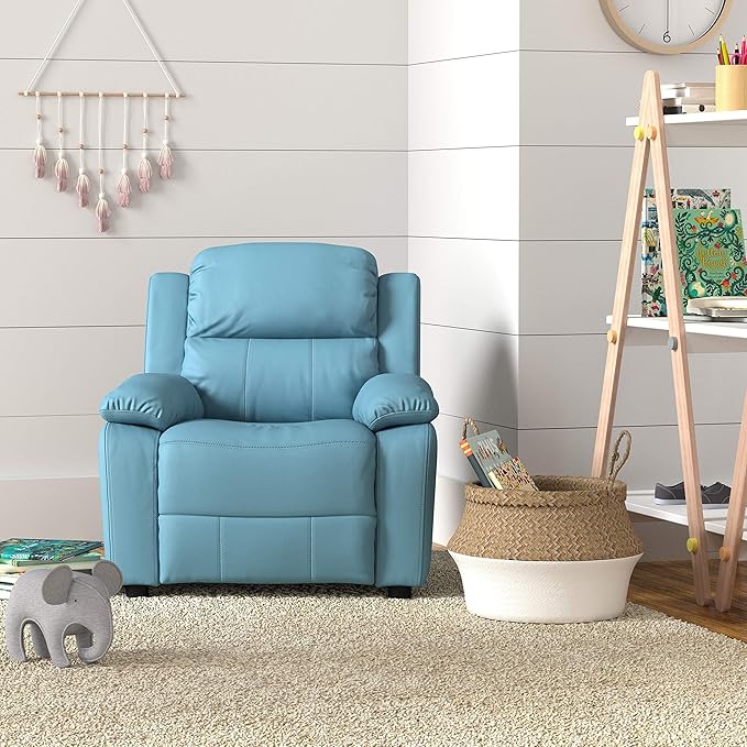 JC Home Macaron Kids Reclining Chair Leather Recliner Sofa Push Back Toddler Youth Children Child Ages 2-8