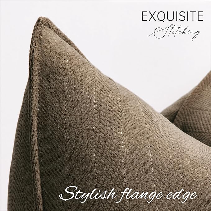 ZWJD Brown Pillow Covers 26x26 Set of 2 Chenille Throw Pillow Covers with Elegant Design Soft and Luxurious Decorative Throw Pillows for Couch, Bed, and Home Decor