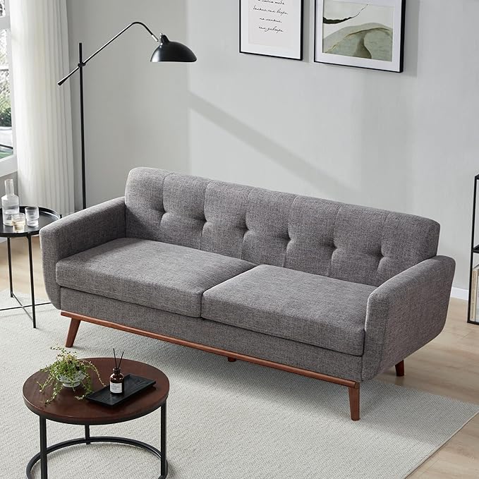 Kingfun 77.2" W Loveseat Sofa, Mid Century Modern Decor Love Seat Couches for Living Room, Button Tufted Upholstered Furniture, Solid & Easy to Install Small Couch for Bedroom Office Apartment, Gray
