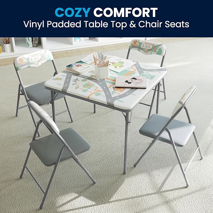 Flash Furniture Mindy Kids 5-Piece Folding Square Table and Chairs Set for Daycare and Classrooms, Children's Activity Table and Chairs Set, Printed