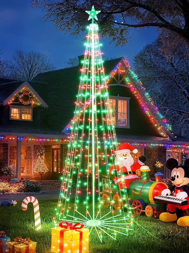 Flacchi 8.8 FT Smart Christmas Tree Lights - Star Tree Topper with Removable Bracket, App Control, Sync with Music, Waterfall Colored Lights for Indoor Outdoor Xmas Decorations (8.8FT/ String Lights)