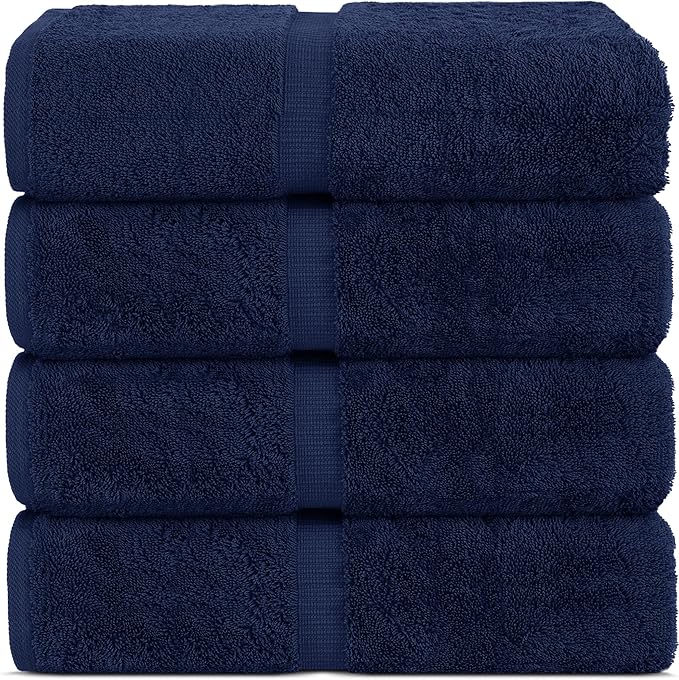 Chakir Turkish Linens 100% Cotton Premium Turkish Towels for Bathroom | 30'' x 60'' Large Bath Towels (4 Piece, Navy)