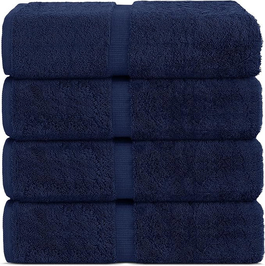 Chakir Turkish Linens 100% Cotton Premium Turkish Towels for Bathroom | 30'' x 60'' Large Bath Towels (4 Piece, Navy)