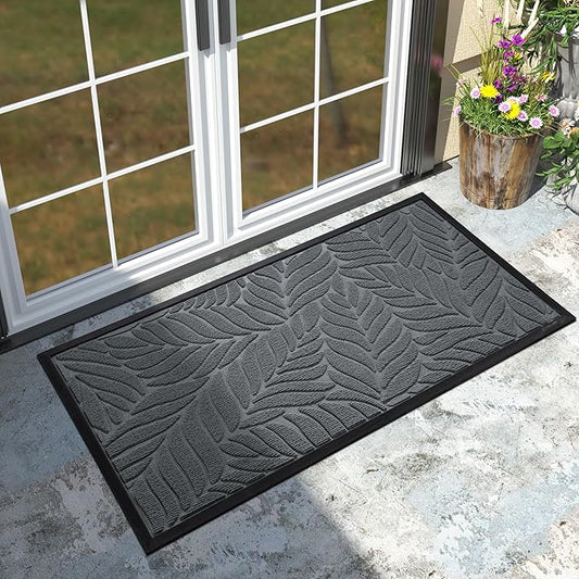 Yimobra Front Door Mat Outdoor Indoor, 47x24 All-Season Waterproof Welcome Matt, All-Weather Outside Entrance Mat, Non-Slip Patio Porch Doormat, Low Profile, Fade Resistant, Grey