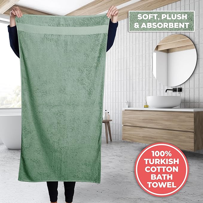 TEXTILOM 100% Turkish Cotton 3 Pcs Bath Towel Set, Luxury Bath Towels for Bathroom, Soft & Absorbent Bathroom Towels Set (1 Bathtowel, 1 Hand Towel, 1 Washcloth)- Green