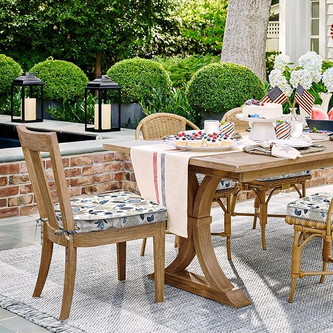 Set of 4 Outdoor Chair Cushions 19"x19"x2",Water Repellent Patio Seat Cushion with Ties and Removable Covers,Dining Chair Cushions for Indoor Kitchen and Patio Furniture,Breeze Leaves Beige