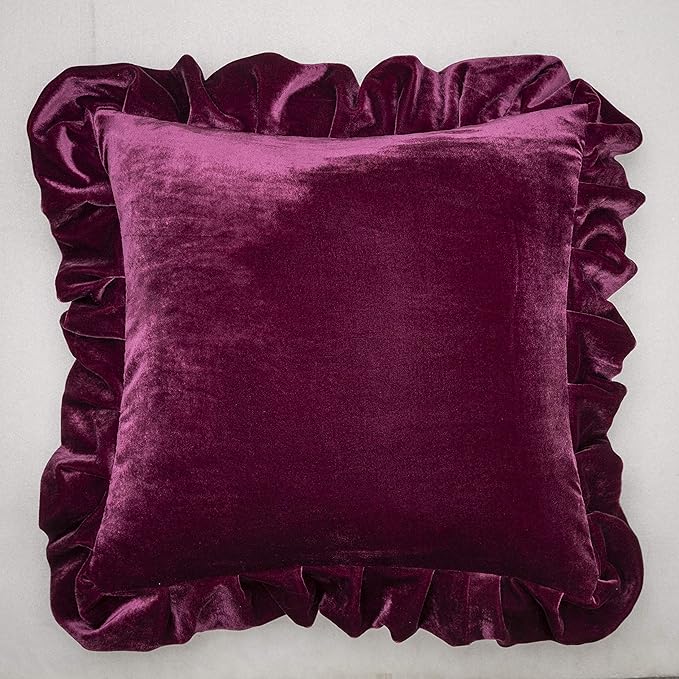Velvet Throw Pillow Cover Soft Decorative Luxurious Solid Square Cushion Case for Sofa Couch Bedroom Farmhouse,Pack of 2, 18 x 18 Inches, Amaranth