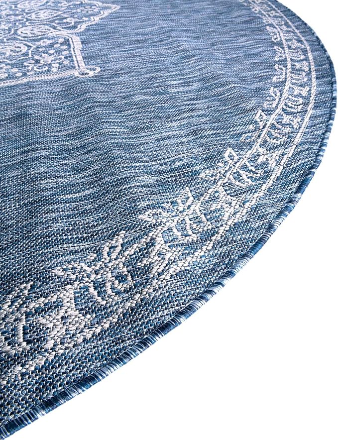 Unique Loom Outdoor Traditional Collection Area Rug - Antique (10' Round Blue/Ivory)