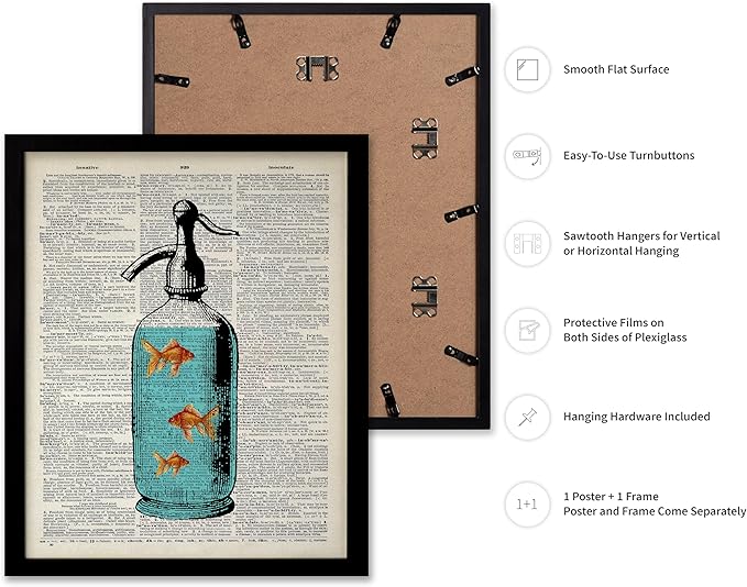 Poster Master Dictionary Art Poster - Goldfish Bowl Print - Fish Art - Aquarium Art - Gift for Men, Women & Animal Lover - Minimal Decor for Living Room, Bathroom or Office, 8x10 Black Framed