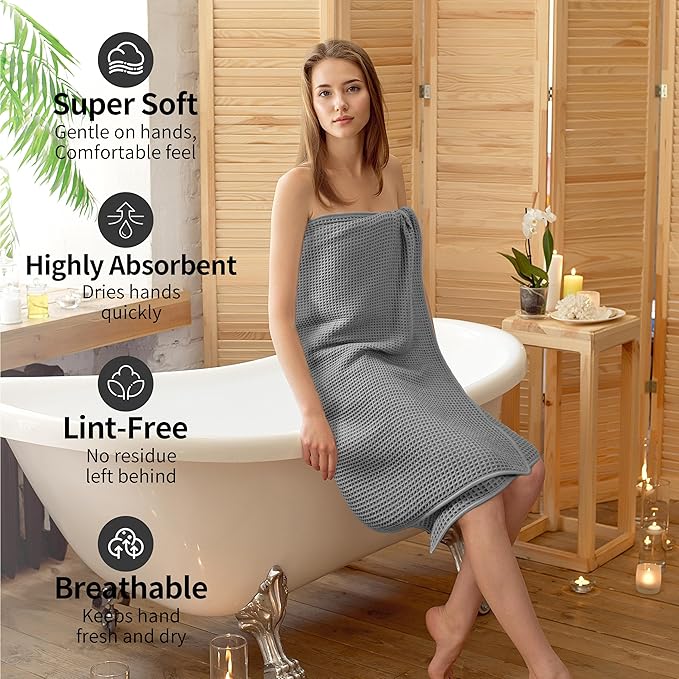 Microfiber Waffle Bath Towels, 4 Pieces, Soft, Absorbent, Fast Drying, Lint Free (Gray)