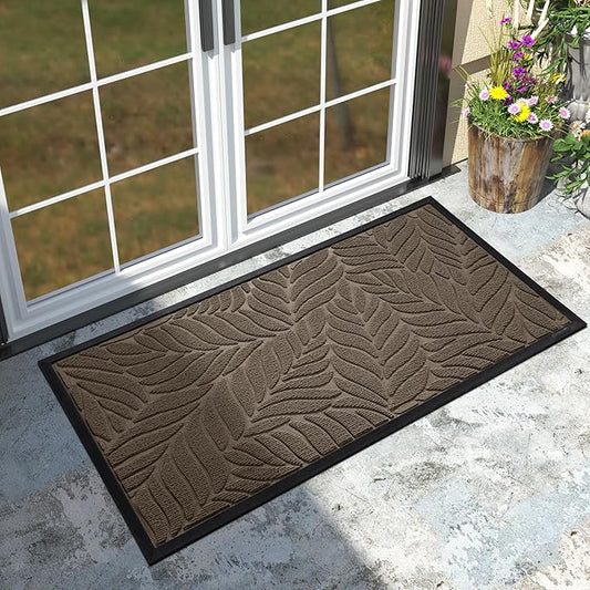 Yimobra Front Door Mat Outdoor Indoor, 47x24 All-Season Waterproof Welcome Mat, All-Weather Outside Entrance Mat, Non-Slip Patio Porch Doormat, Low Profile, Fade Resistant, Brown