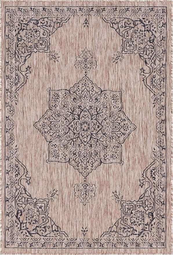 Unique Loom Outdoor Traditional Collection Area Rug - Antique (4' 1" x 6' 1" Rectangle, Beige/ Black)