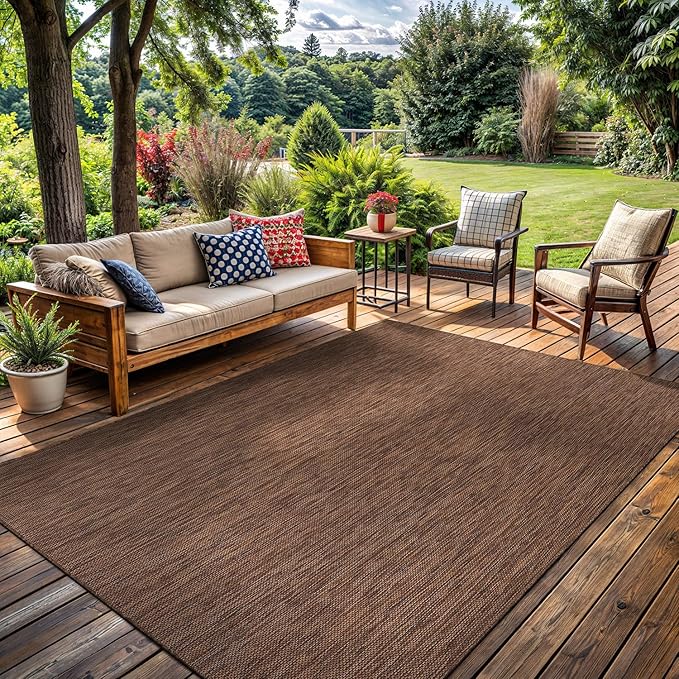Washable Indoor Outdoor Rug Weather Resistant Carpet Modern Solid for Porch Deck Balcony Backyard Patio Rug 5x7 Gold Brown