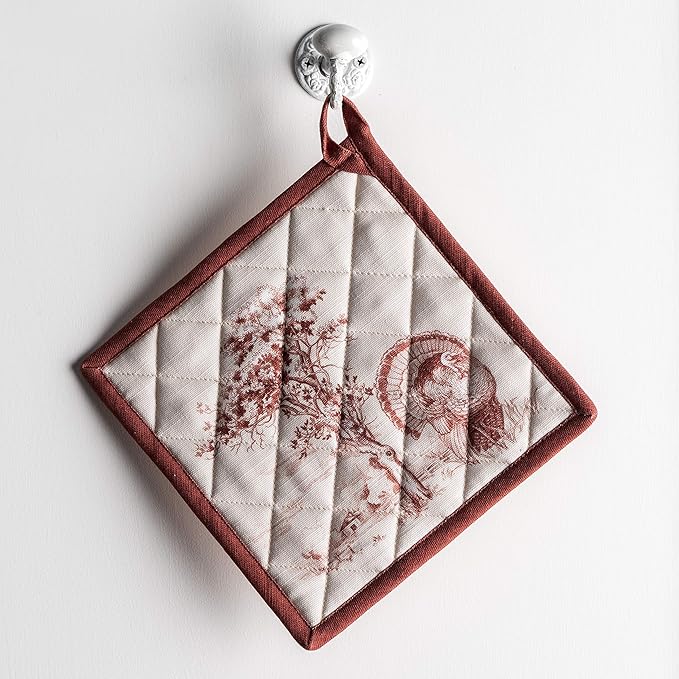 Maison d' Hermine Pot Holders 100% Cotton Heat Resistant Potholders 8" x 8" Hot Pads with Loop for Thanksgiving Christmas Decorations BBQ Cooking Handling Hot Pans (Pack of 1, Holy Jouy - Brown)