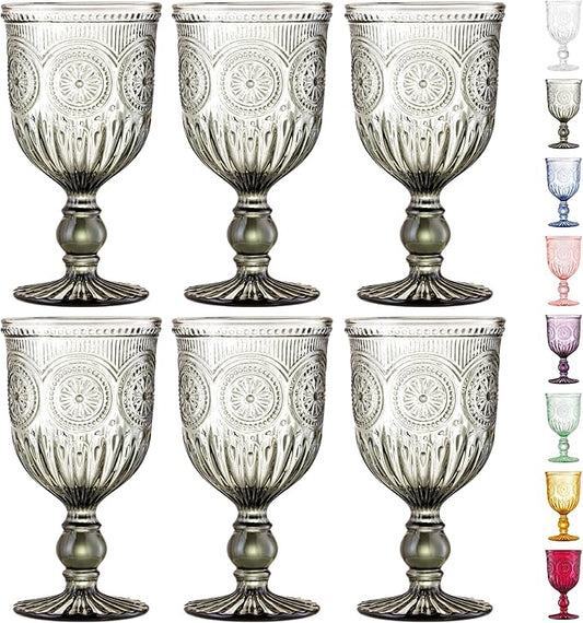 Yungala Black Wine Glasses set of 6 smoke glass goblets, black glassware made from dishwasher friendly colored glass smoke - black goblets