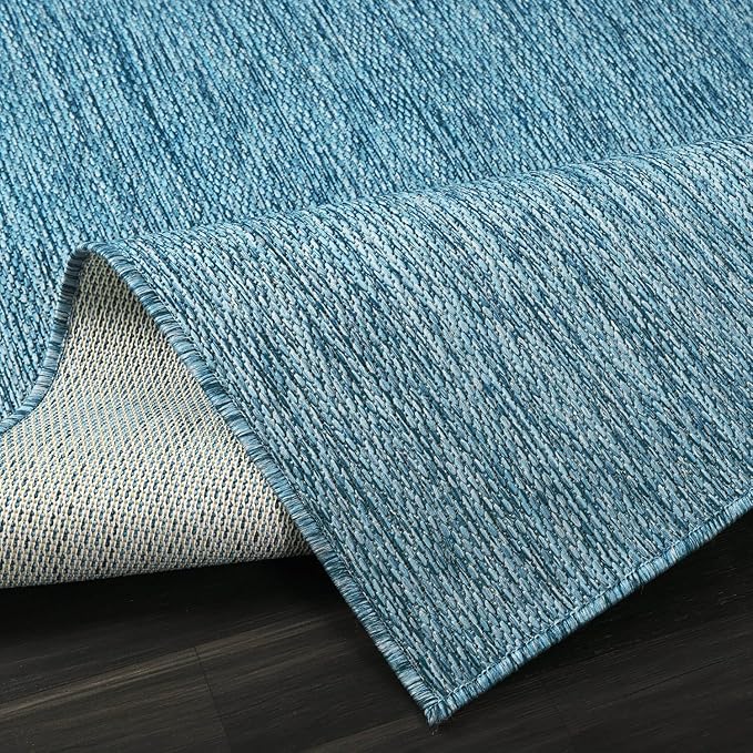 Washable Indoor Outdoor Rug 9x12 Weather Resistant Area Rugs Modern Solid for Porch Deck Balcony Backyard Patio Outside Carpet (9 X 12 Aqua Blue)