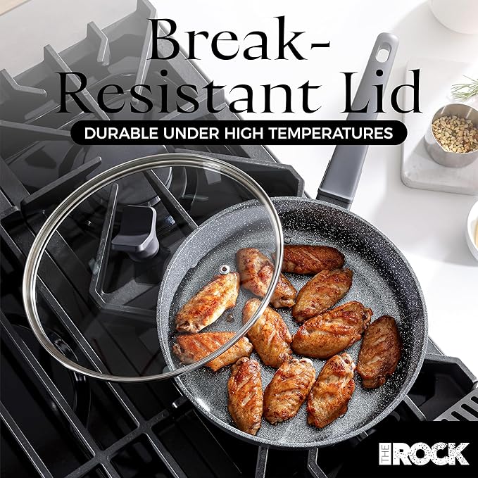 THE ROCK SOHO 9.5-Inch Nonstick Frying Pan with Lid – Compact for Urban Kitchens, Nothing Sticks, Never Warps, Lasts Longer, Oven & Dishwasher Safe, Black