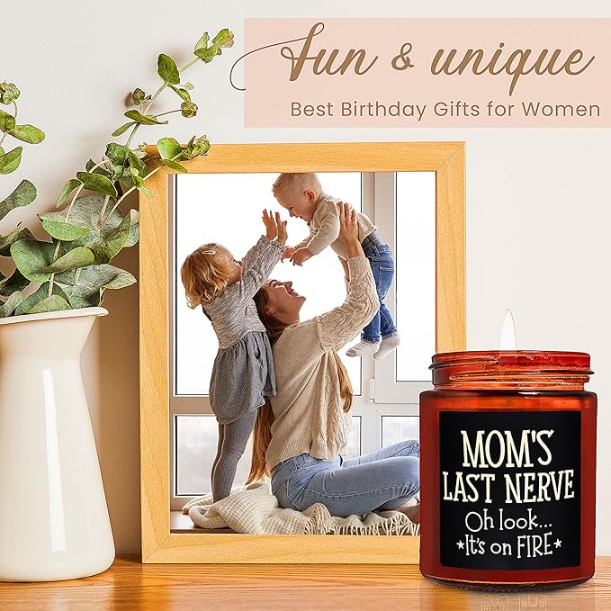 Best Mom Gifts from Daughter, Son - Fun Relaxing Candle - Funny Birthday Gifts for Women, Her, Wife, Stepmother, New Mom - Mom's Last Nerve Natural Soy Wax Candle - Mothers Day, Thanksgiving