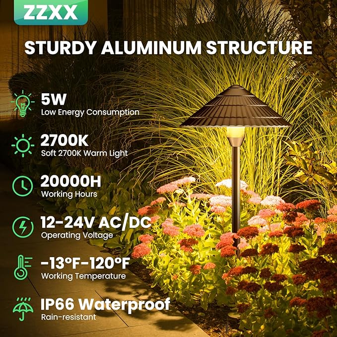ZZXX Low Voltage Pathway Lights 5W LED Landscape Lights Low Voltage 2700K 12-24V Landscape Lighting Cast-Aluminum Waterproof Landscape Path Lights for Yard Garden Pathway Walkway,8 Pack