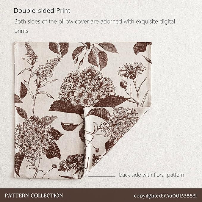 Foindtower Set of 2 Linen Floral Throw Pillow Covers Vintage Accent Print Decorative Cushion Covers Farmhouse Boho Home Decor for Sofa Chair Couch Bedroom Living Room Outdoor,22×22 Inch,Dark Brown