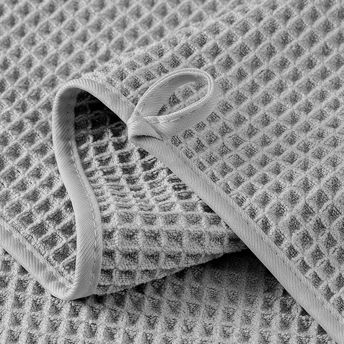 Microfiber Waffle Bath Towels, 4 Pieces, Soft, Absorbent, Fast Drying, Lint Free (Silver)