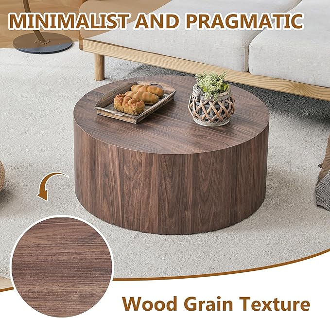 Modern Coffee Table,27.5Inch Round Top Tea Table,Living Room Center Table with Texture for Living Room,Office,Apartment