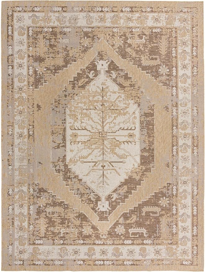 Unique Loom Outdoor Traditional Collection Area Rug - Valeria (10' x 13' 1" Rectangle, Natural/ Ivory)