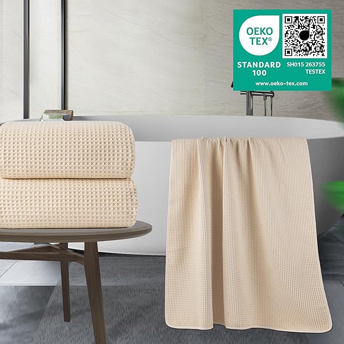 POLYTE Microfiber Quick Dry Lint Free Bath Sheet, 70 x 35 in, Set of 2 (Waffle Weave)