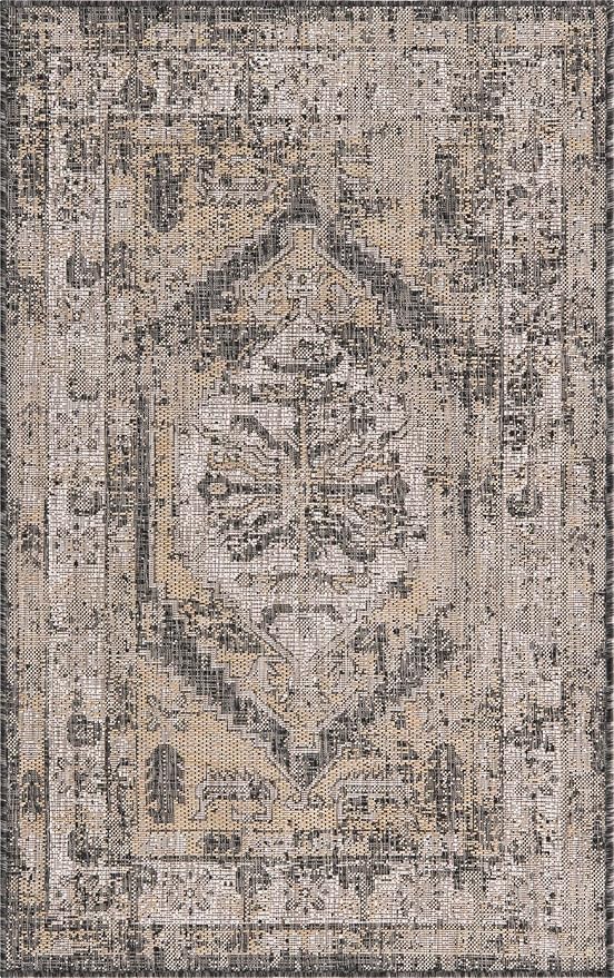 Unique Loom Outdoor Traditional Collection Area Rug - Valeria (3' 3" x 5' 3" Rectangle, Charcoal/ Natural)