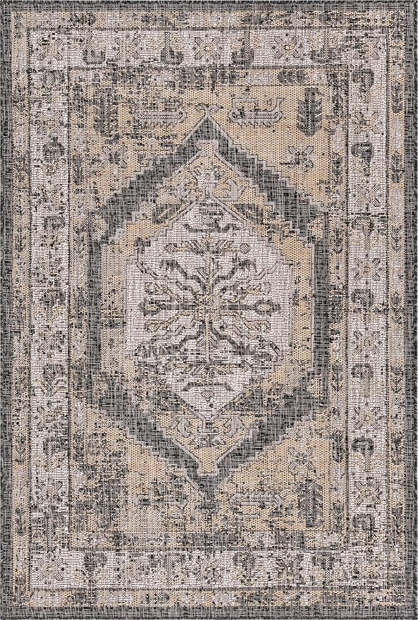 Unique Loom Outdoor Traditional Collection Area Rug - Valeria (4' 1" x 6' 1" Rectangle, Charcoal/ Natural)
