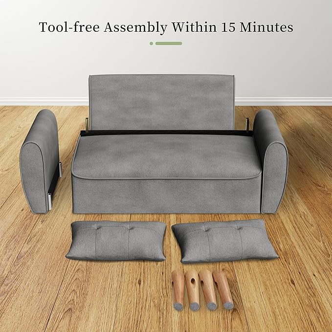 Vongrasig 47" Small Modern Loveseat Sofa, Mid Century Linen Fabric 2-Seat Sofa Couch Tufted Love Seat with Back Cushions and Tapered Legs for Living Room, Bedroom and Small Space (Light Gray)