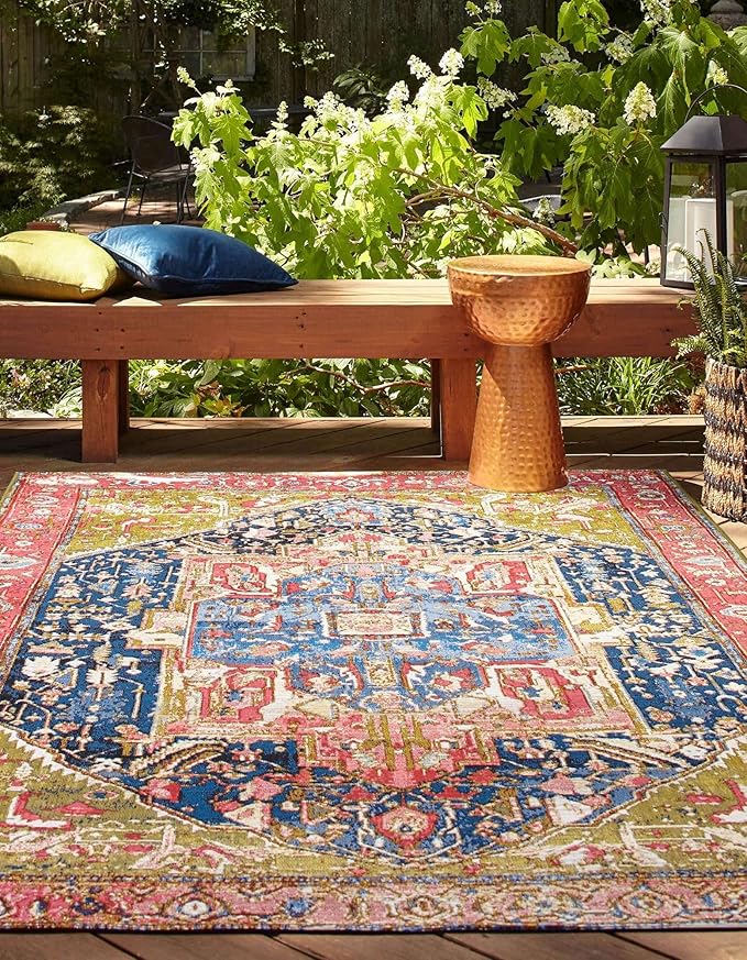 Unique Loom Outdoor Traditional Collection Area Rug - Limon (4' x 6' Rectangle, Multi/ Red)