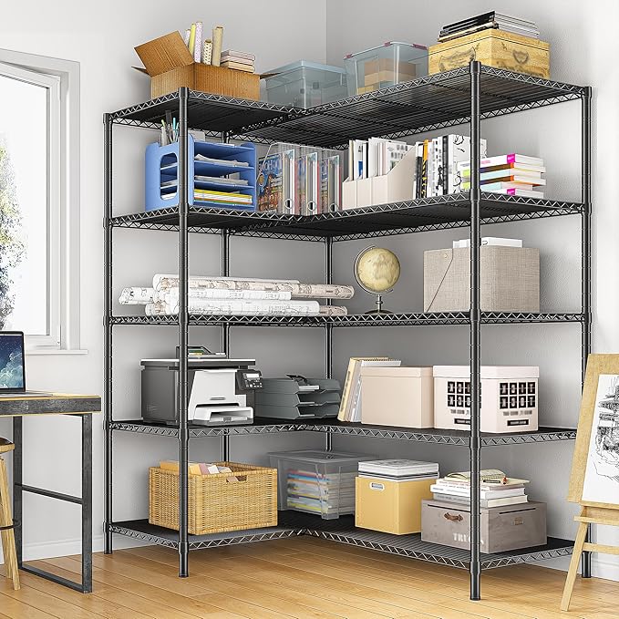 52.36" W Storage Shelves Metal Shelving Unit Load 1400LBS 5 Tier Wire Shelf for Storage Adjustable Garage Shelving Heavy Duty Shelves for Pantry Kitchen Garage, 52.36W x13.78Dx70.8H