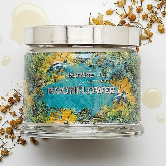 PartyLite 3-Wick Jar Candle, Highly Fragranced Clean Burning Glass Candle, 25-45 Hours Burn Time (Moonflower)
