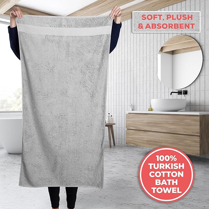 TEXTILOM 100% Turkish Cotton 3 Pcs Bath Towel Set, Luxury Bath Towels for Bathroom, Soft & Absorbent Bathroom Towels Set (1 Bathtowel, 1 Hand Towel, 1 Washcloth)- Light Grey
