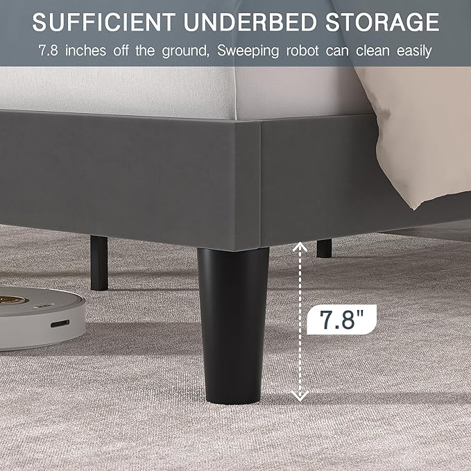 VECELO Twin Size Platform Bed Frame with Height Adjustable Upholstered Headboard, Modern Mattress Foundation,Strong Wood Slat Support, No Box Spring Needed, Easy Assembly