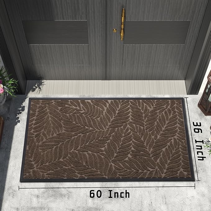 Yimobra Front Door Mat Outdoor Indoor, 60x36 All-Season Waterproof Welcome Mat, All-Weather Outside Entrance Mat, Non-Slip Patio Porch Doormat, Low Profile, Fade Resistant, Brown