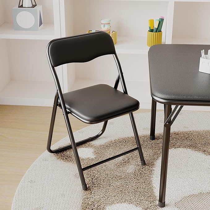 GarveeHome Boys and Girls Folding Table and Chair Set of 3, Featuring a Portable Table and Chairs with Soft Pu Cushions. No Assembly is Required, Perfect for Eating, Reading and Playing, Black.