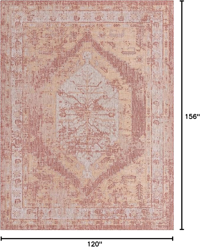 Unique Loom Outdoor Traditional Collection Area Rug - Valeria (10' x 13' Rectangle, Rust Red/ Ivory)