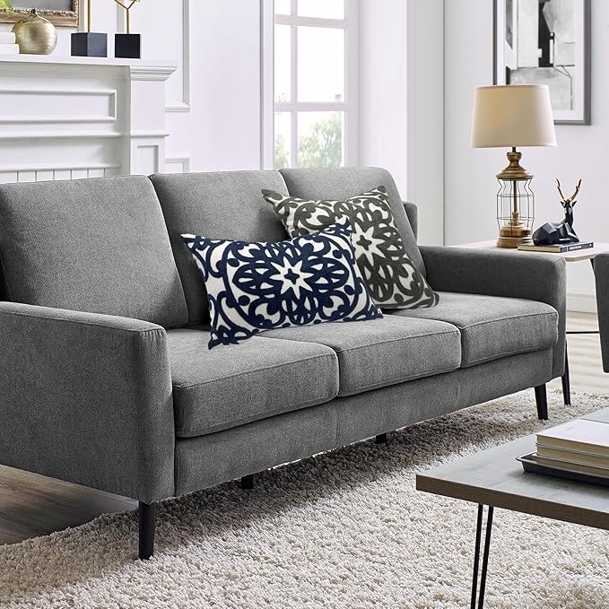 Alysheer Embroidered Decorative Throw Pillow Covers 18"x18" Set of 2 Pieces, Classic Boho Mandala Knit Pattern, Durable Cotton Canvas Cozy Gray Cushion Cases for Sofa Couch Living Room(Grey)