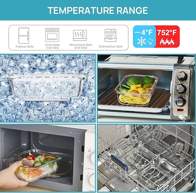 Vtopmart 20Pack Glass Food Storage Containers with Lids, Meal Prep Containers, Airtight Lunch Containers Bento Boxes with Snap Locking Lids, for Microwave, Oven, Freezer and Dishwasher