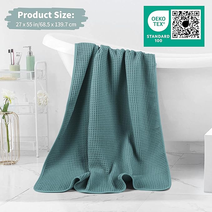 Microfiber Waffle Bath Towels, 4 Pieces, Soft, Absorbent, Fast Drying, Lint Free (Green)