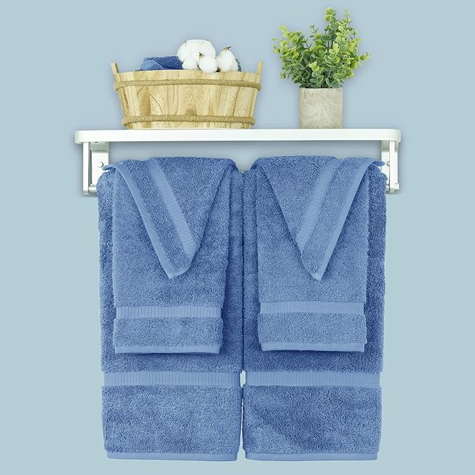 Chakir Turkish Linens 100% Cotton Premium Turkish Towels for Bathroom, 2 Large Bath Towels, 2 Hand Towels, 2 Washcloths (6-Piece Towel Set, Wedgewood)