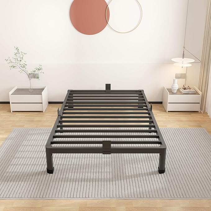 ROIL 10 Inch Twin Bed Frame with Rounded Corner Low Profile Metal Platform 3500LBS Heavy Duty Steel Slats No Box Spring Needed Noise-Free Easy Assembly
