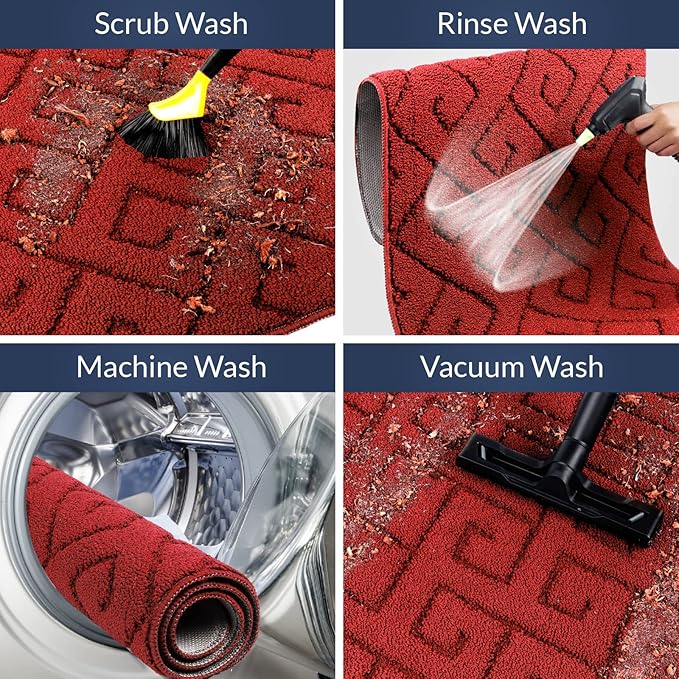 Walensee Indoor Doormat, Front Door Mat for Entrance (36"x59" Red) Machine Washable Entryway Rug, Non Slip Trapper Door Rugs Absorbent Dirt Low Profile Shoes Scraper Inside Floor Mats for Entry
