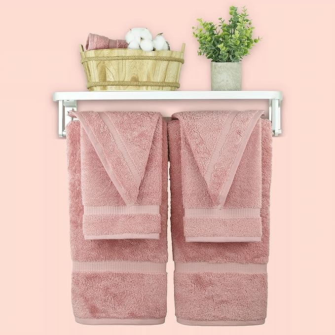 Chakir Turkish Linens 100% Cotton Premium Turkish Towels for Bathroom, 2 Large Bath Towels, 2 Hand Towels, 2 Washcloths (6-Piece Towel Set, Pink)
